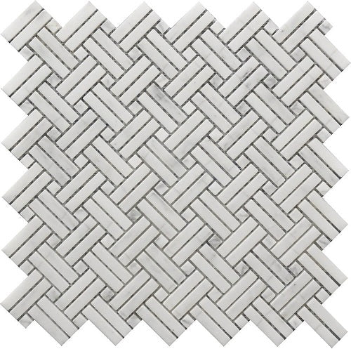 Mineralis Crossed Polished Basketweave Stone & Glass Mosaic Tile-American Tile Depot