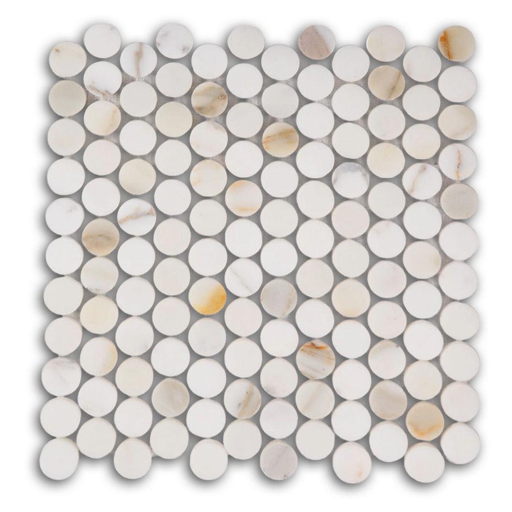 Curvus Marble Calacatta Polished Circular Marble Mosaic Tile Curvus Marble Calacatta Polished Circular Marble Mosaic Tile - American Tile Depot