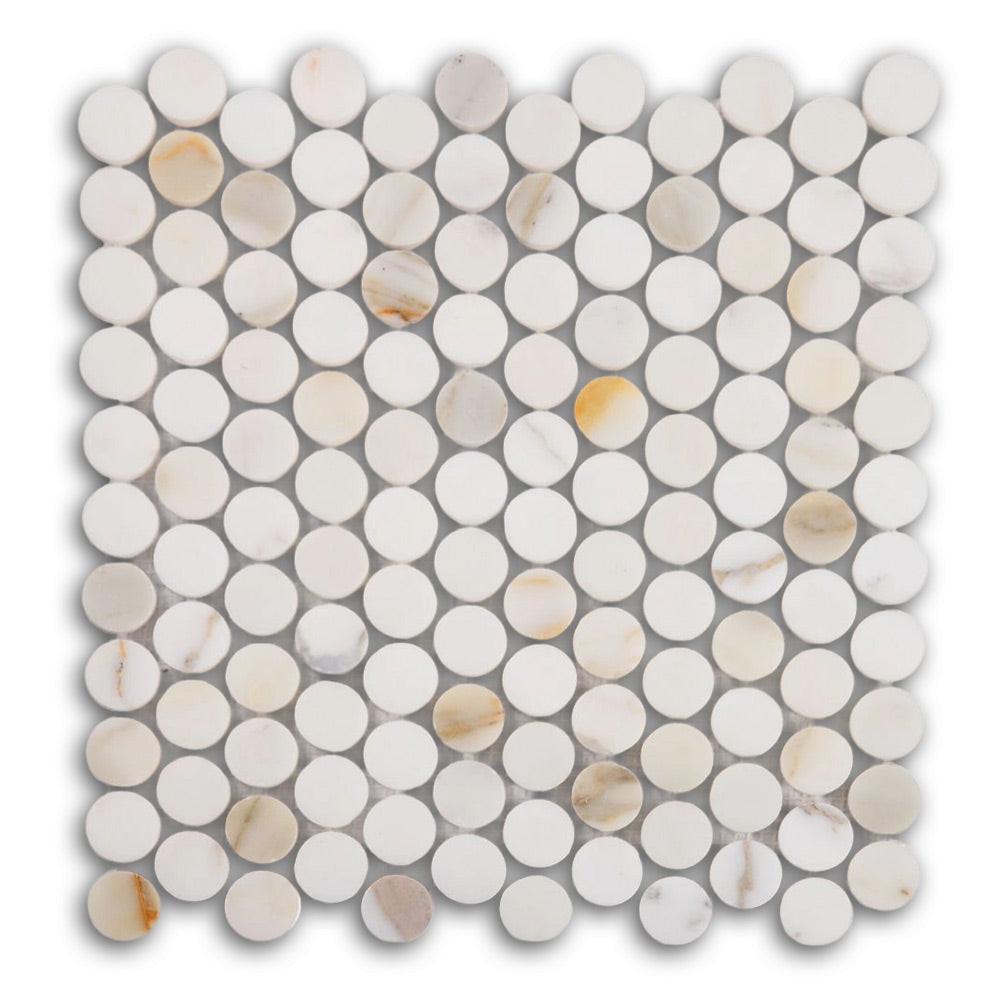 Curvus Marble Calacatta Polished Circular Marble Mosaic Tile Curvus Marble Calacatta Polished Circular Marble Mosaic Tile - American Tile Depot