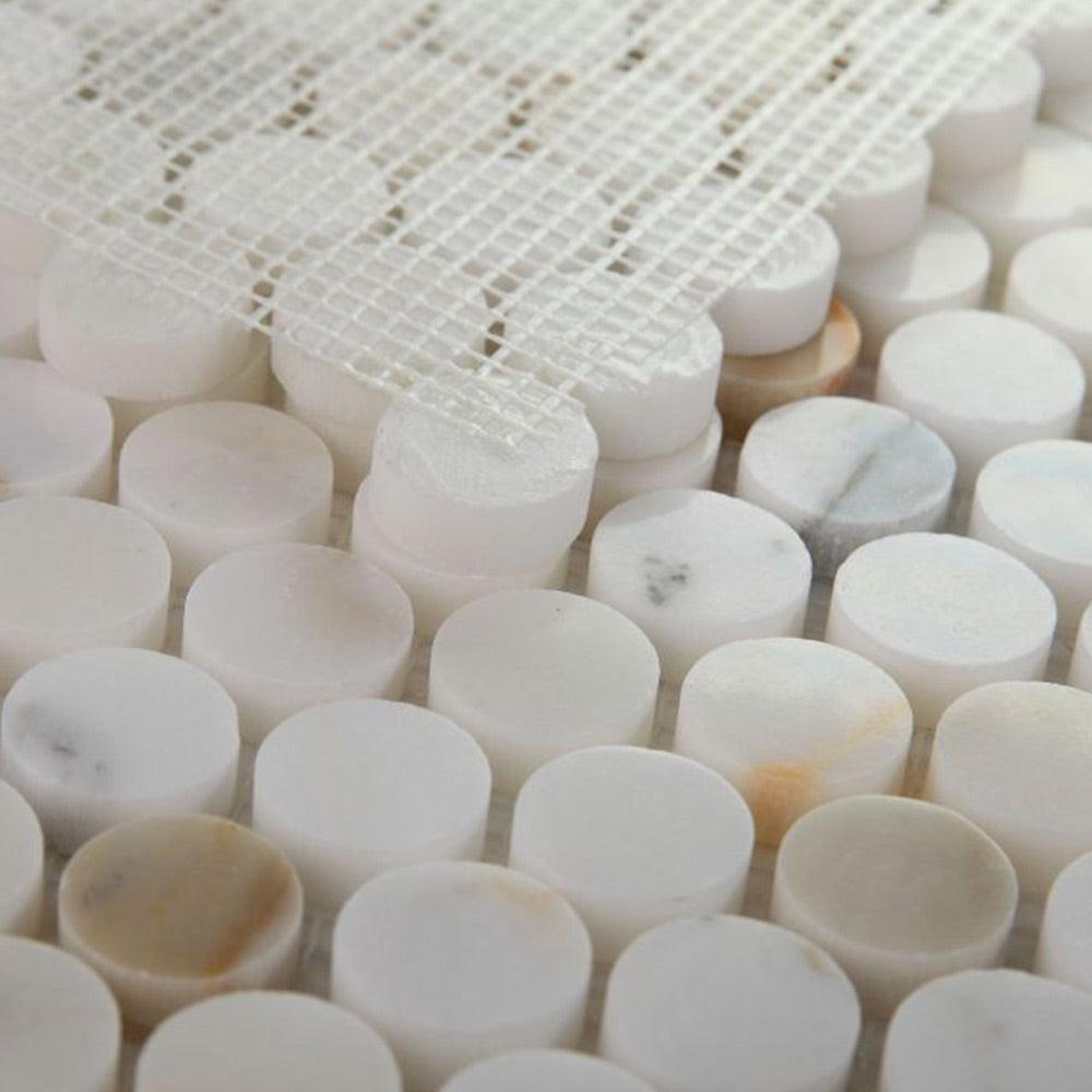 Curvus Marble Calacatta Polished Circular Marble Mosaic Tile Curvus Marble Calacatta Polished Circular Marble Mosaic Tile - American Tile Depot