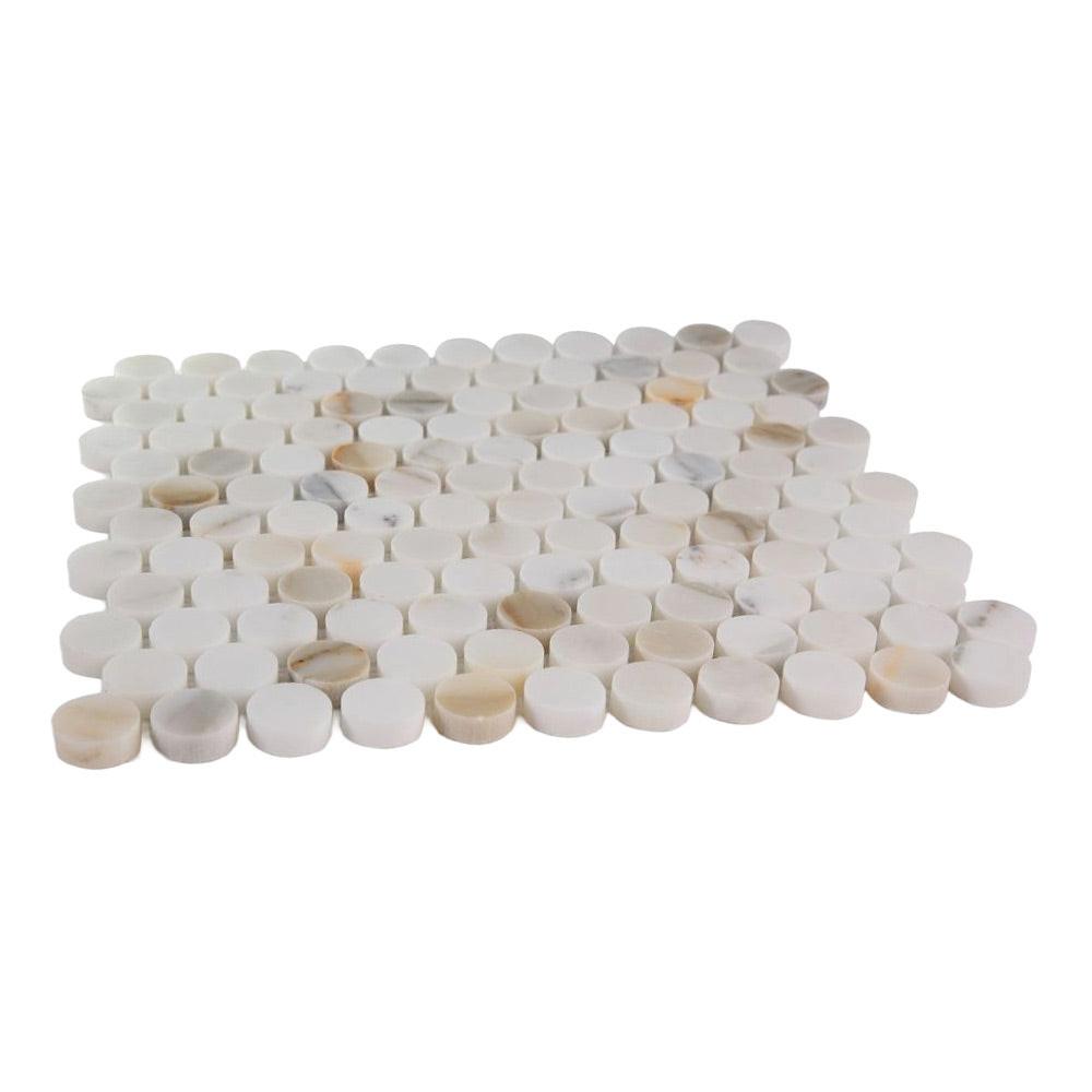 Curvus Marble Calacatta Polished Circular Marble Mosaic Tile Curvus Marble Calacatta Polished Circular Marble Mosaic Tile - American Tile Depot