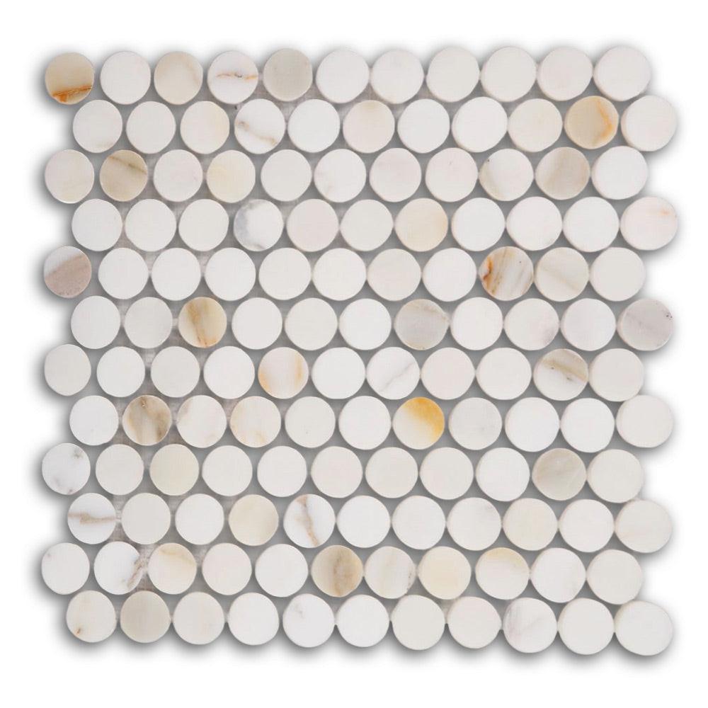 Curvus Marble Calacatta Polished Circular Marble Mosaic Tile Curvus Marble Calacatta Polished Circular Marble Mosaic Tile - American Tile Depot