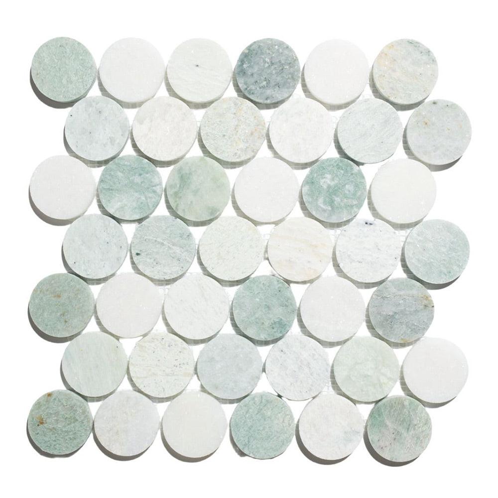 Curvus Marble Large Green Circular Marble Mosaic Tile Curvus Marble Large Green Circular Marble Mosaic Tile - American Tile Depot