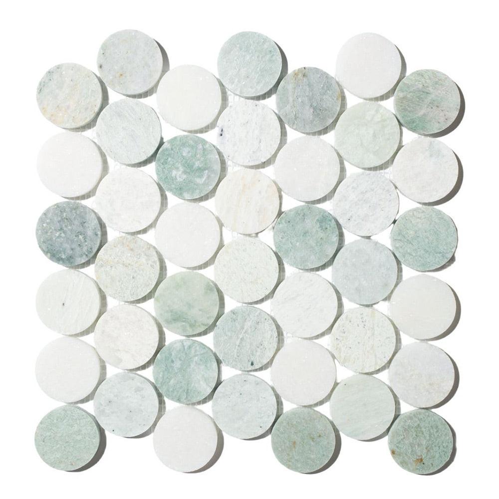 Curvus Marble Large Green Circular Marble Mosaic Tile Curvus Marble Large Green Circular Marble Mosaic Tile - American Tile Depot