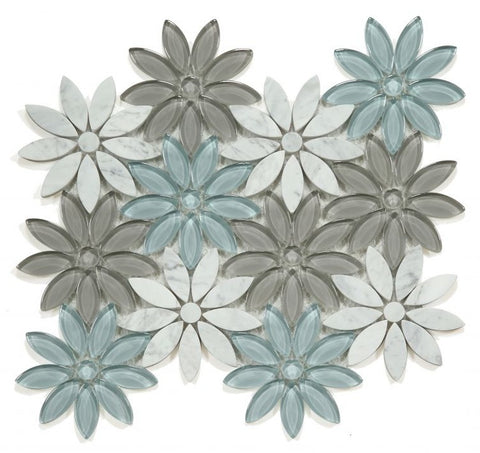 Aster White Sky Flower Mosaic Tile