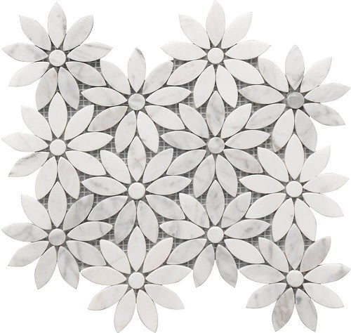Mineralis Daisy Flower Polished Flower Stone & Glass Mosaic Tile-American Tile Depot