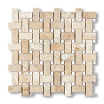 Diano Royal (Queen Beige) Marble Polished Basketweave Mosaic Tile w/ White Dolomite Dots - American Tile Depot