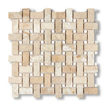 Diano Royal (Queen Beige) Marble Polished Basketweave Mosaic Tile w/ White Dolomite Dots - American Tile Depot