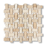 Diano Royal (Queen Beige) Marble Polished Basketweave Mosaic Tile w/ White Dolomite Dots - American Tile Depot