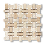 Diano Royal (Queen Beige) Marble Polished Basketweave Mosaic Tile w/ White Dolomite Dots - American Tile Depot
