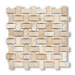 Diano Royal (Queen Beige) Marble Polished Basketweave Mosaic Tile w/ White Dolomite Dots - American Tile Depot