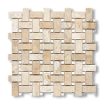 Diano Royal (Queen Beige) Marble Polished Basketweave Mosaic Tile w/ White Dolomite Dots - American Tile Depot
