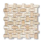 Diano Royal (Queen Beige) Marble Polished Basketweave Mosaic Tile w/ White Dolomite Dots - American Tile Depot