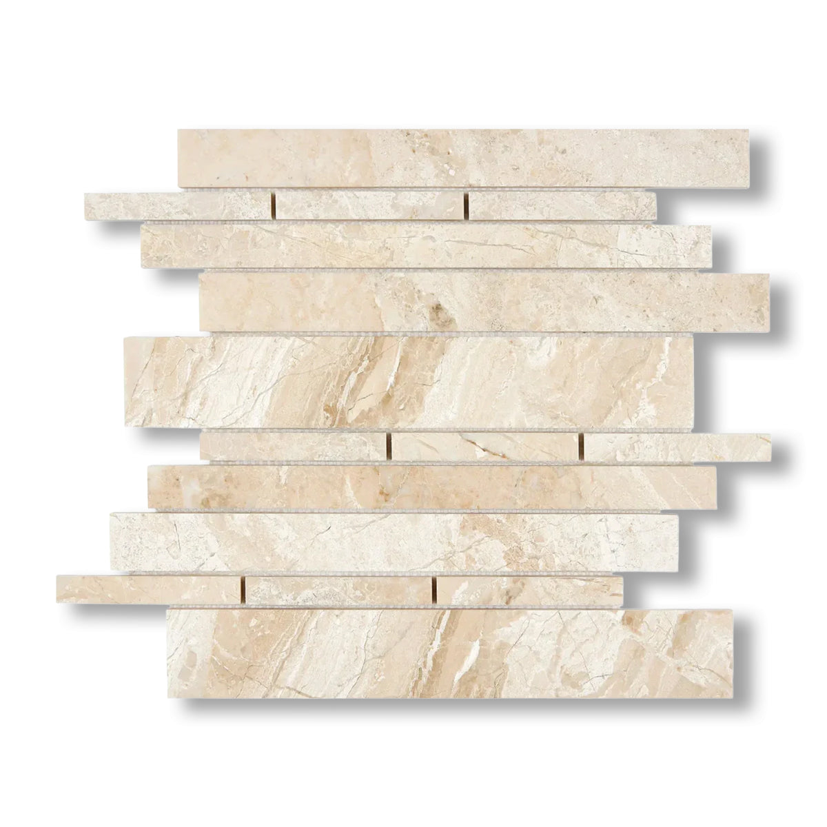 Diano Royal (Queen Beige) Marble Polished Random Strip Mosaic Tile - American Tile Depot