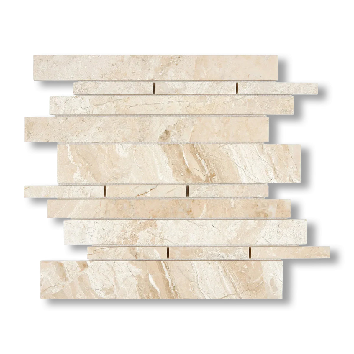 Diano Royal (Queen Beige) Marble Polished Random Strip Mosaic Tile - American Tile Depot