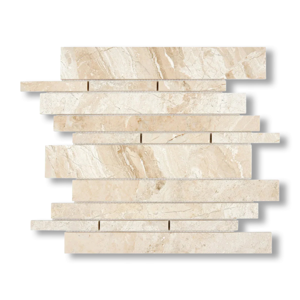 Diano Royal (Queen Beige) Marble Polished Random Strip Mosaic Tile - American Tile Depot