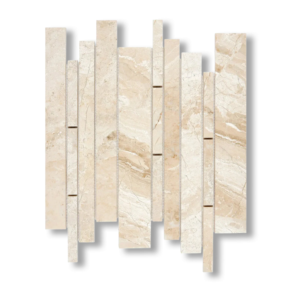 Diano Royal (Queen Beige) Marble Polished Random Strip Mosaic Tile - American Tile Depot