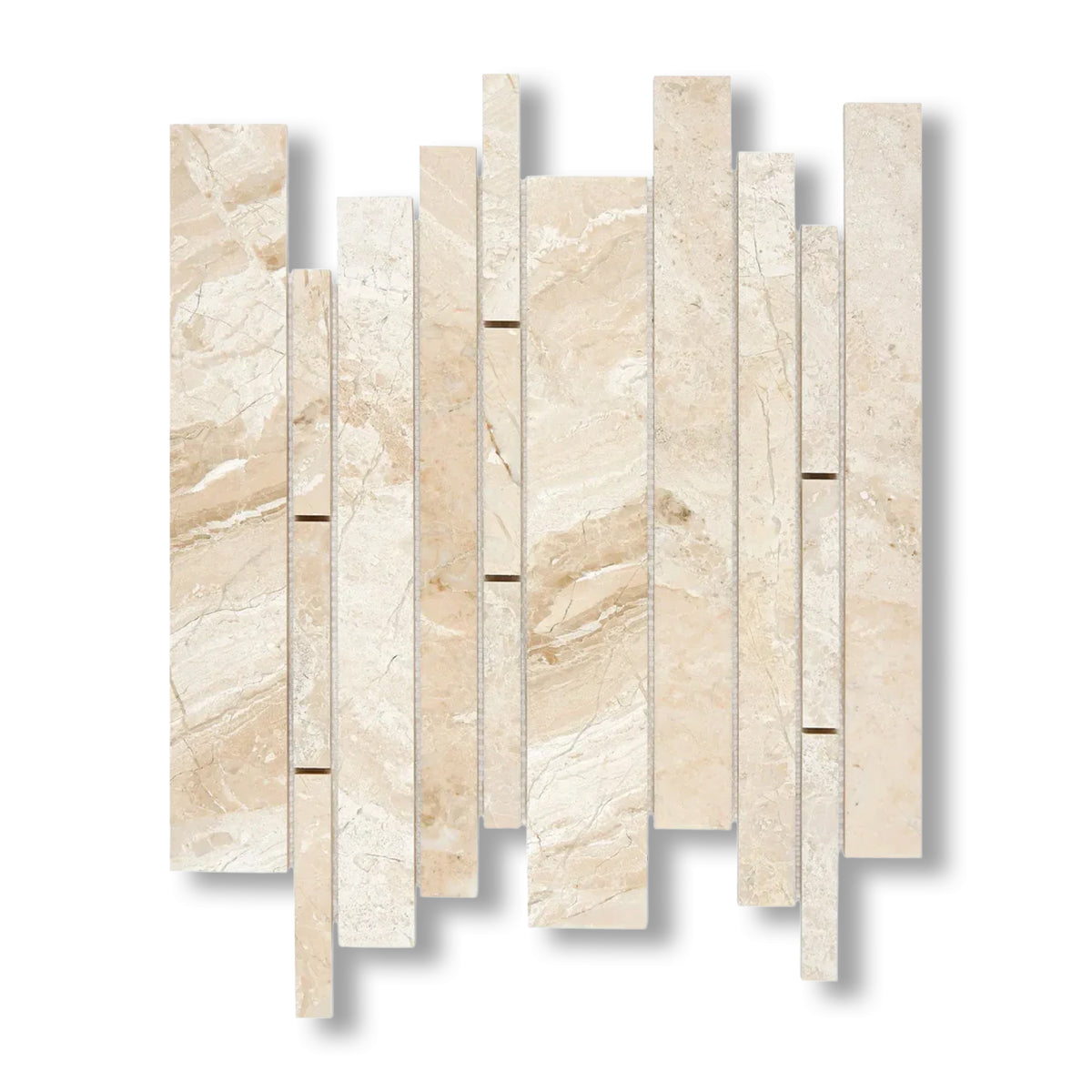 Diano Royal (Queen Beige) Marble Polished Random Strip Mosaic Tile - American Tile Depot