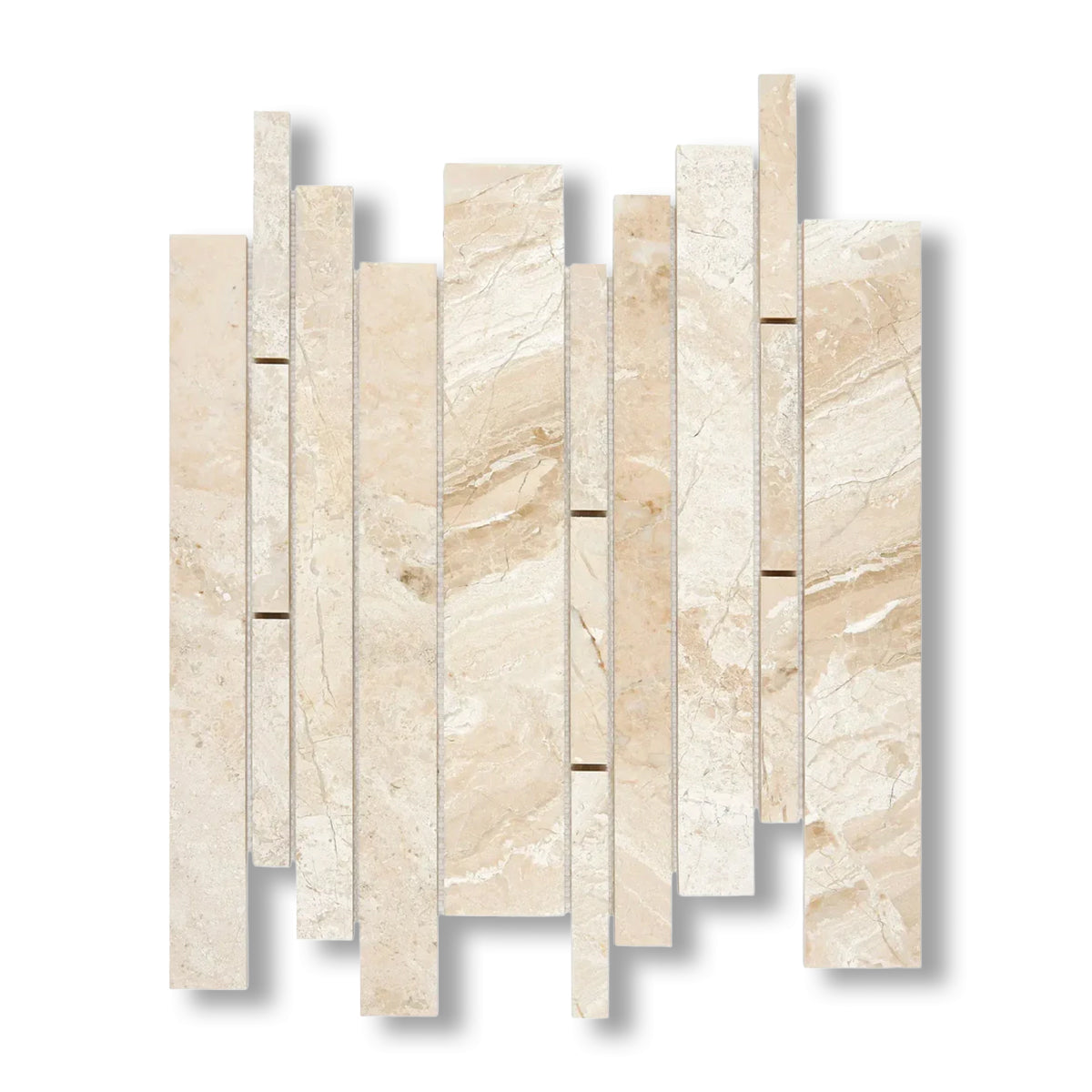 Diano Royal (Queen Beige) Marble Polished Random Strip Mosaic Tile - American Tile Depot