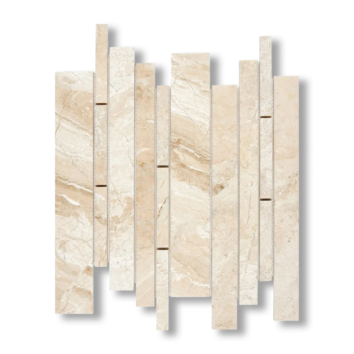 Diano Royal (Queen Beige) Marble Polished Random Strip Mosaic Tile - American Tile Depot