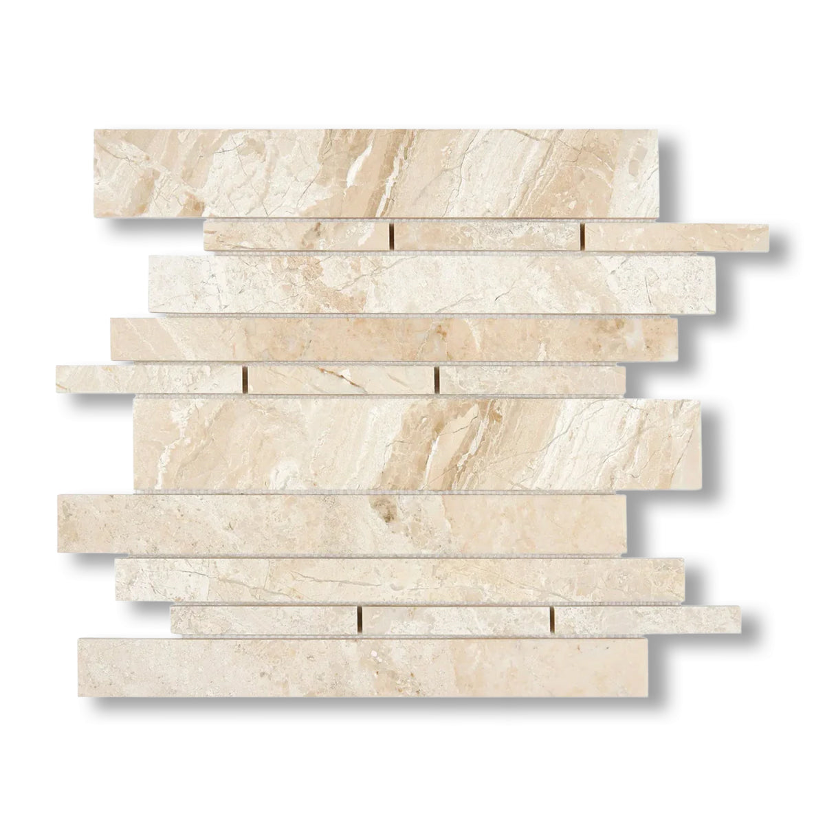 Diano Royal (Queen Beige) Marble Polished Random Strip Mosaic Tile - American Tile Depot
