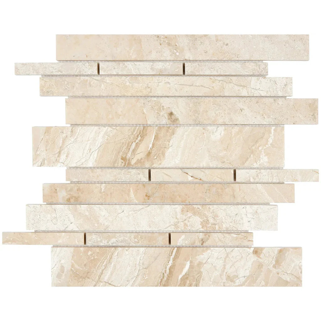 Diano Royal (Queen Beige) Marble Polished Random Strip Mosaic Tile Diano Royal (Queen Beige) Marble Polished Random Strip Mosaic Tile - American Tile Depot