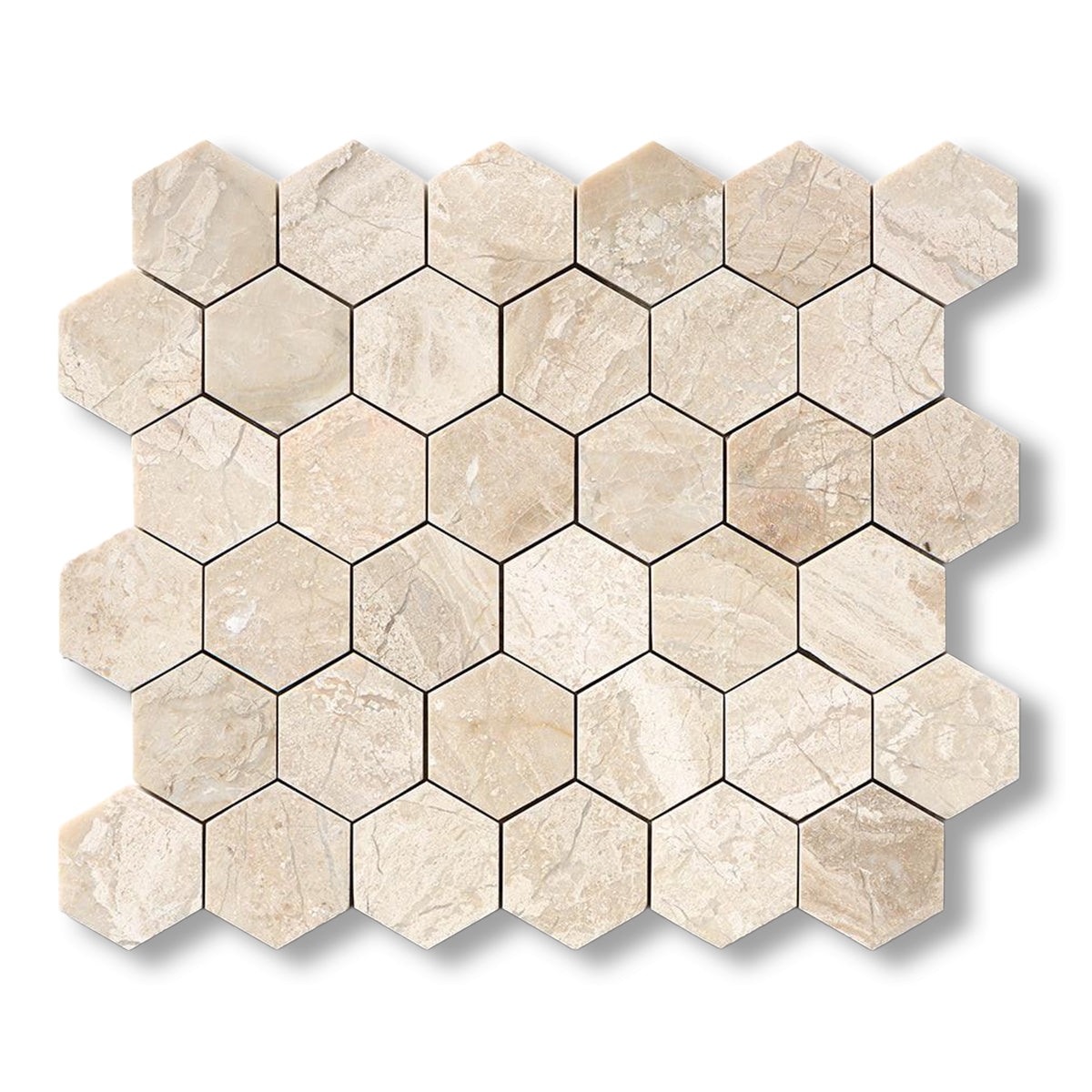 Diano Royal (Queen Beige) Marble Polished 2" Hexagon Mosaic Tile - American Tile Depot