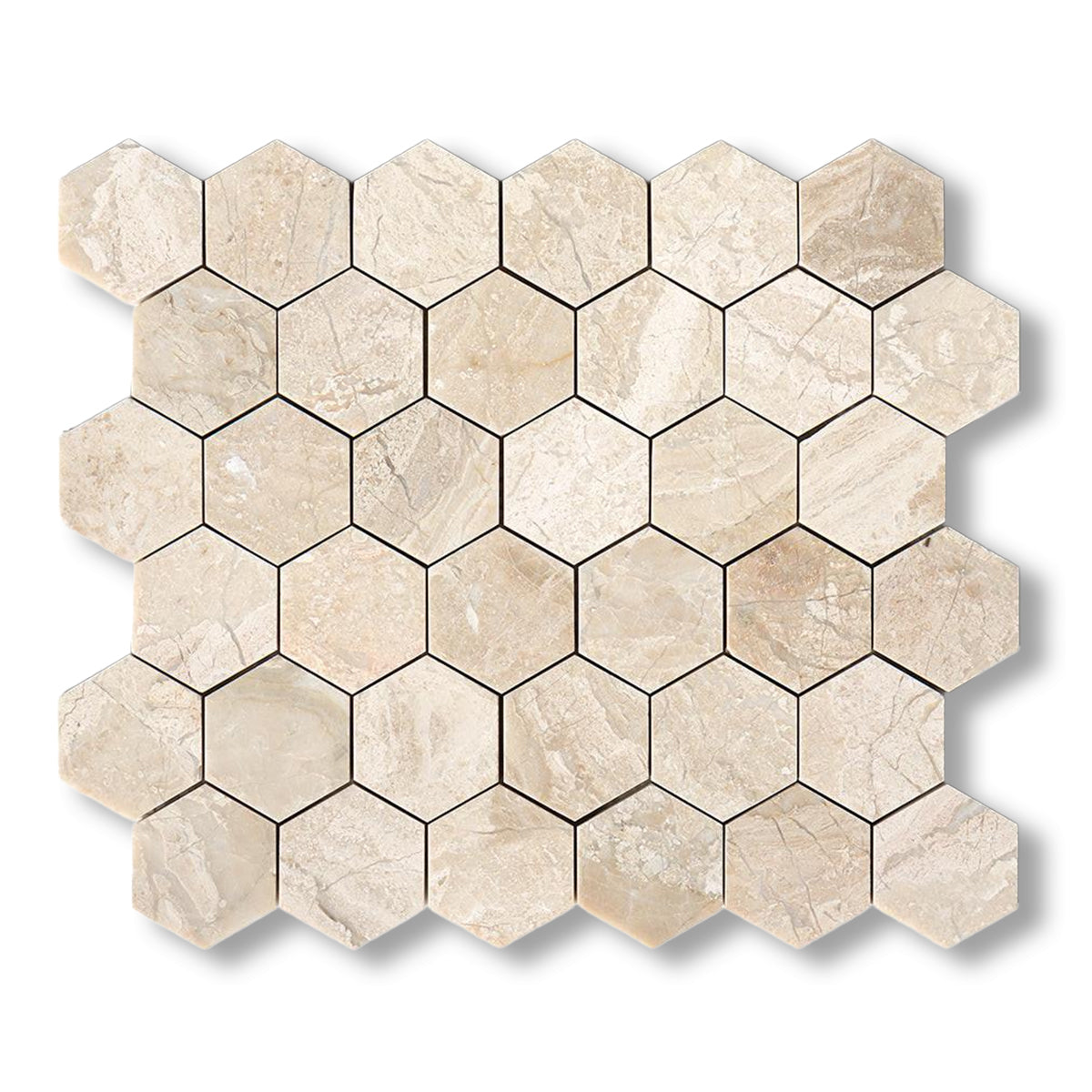 Diano Royal (Queen Beige) Marble Polished 2" Hexagon Mosaic Tile - American Tile Depot