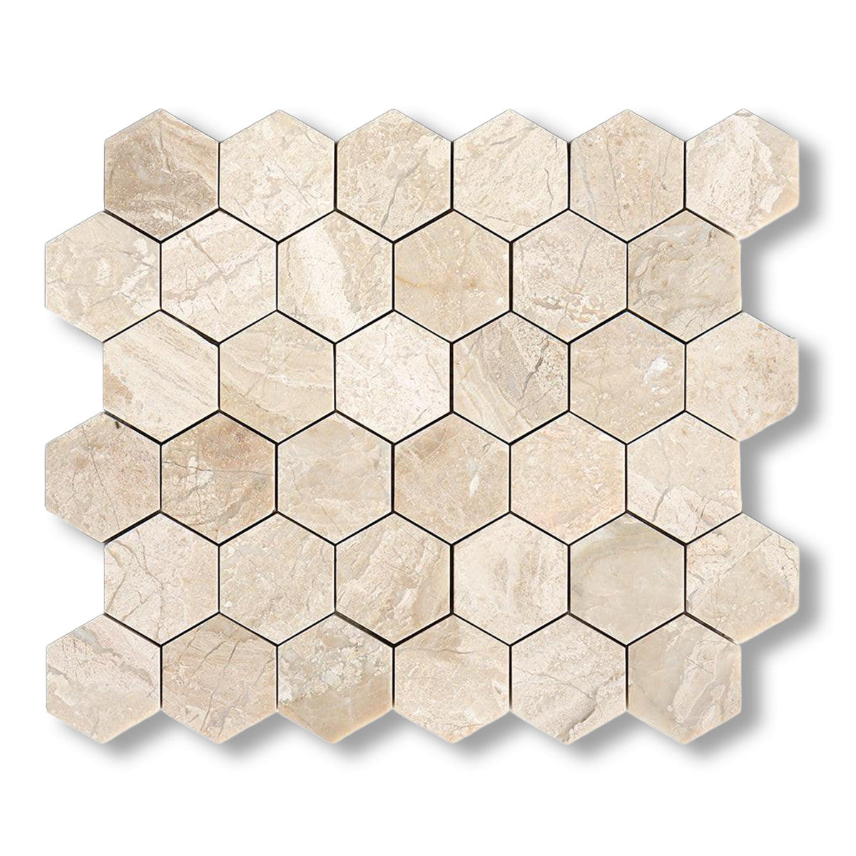 Diano Royal (Queen Beige) Marble Polished 2" Hexagon Mosaic Tile - American Tile Depot