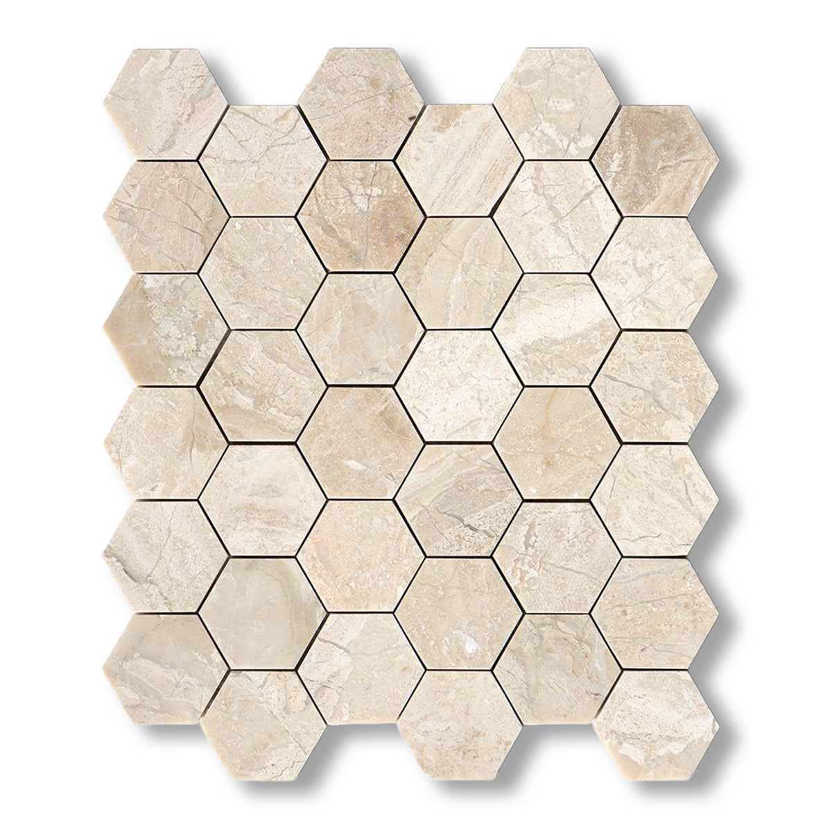 Diano Royal (Queen Beige) Marble Polished 2" Hexagon Mosaic Tile - American Tile Depot