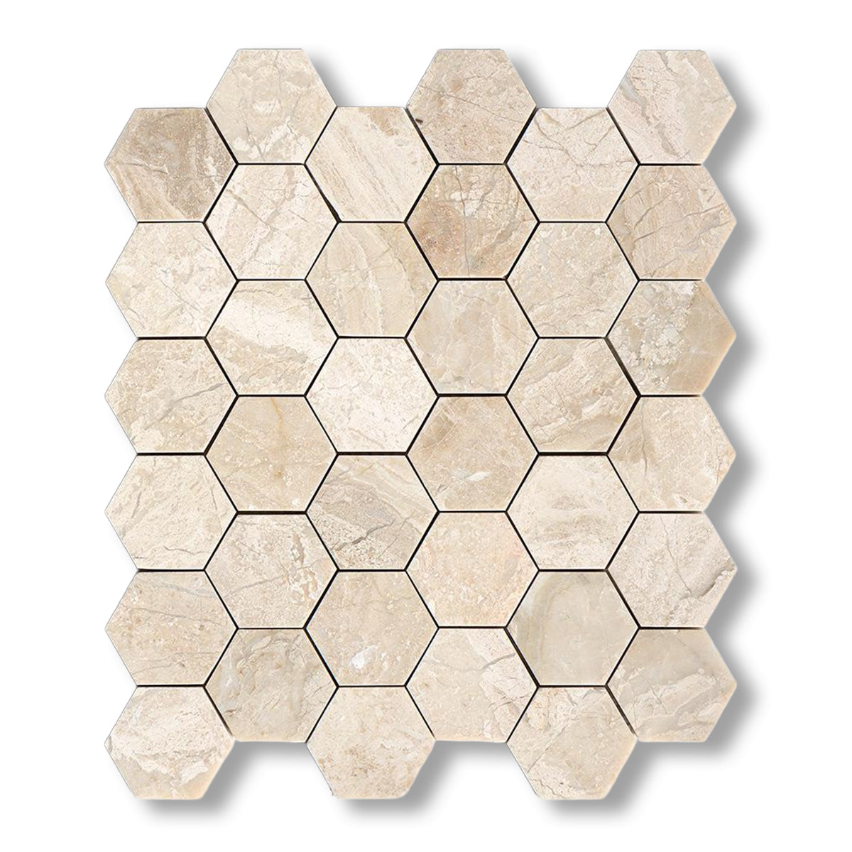 Diano Royal (Queen Beige) Marble Polished 2" Hexagon Mosaic Tile - American Tile Depot
