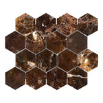 Emperador Dark Marble Polished 3" Hexagon Mosaic Tile Emperador Dark Marble Polished 3" Hexagon Mosaic Tile - American Tile Depot