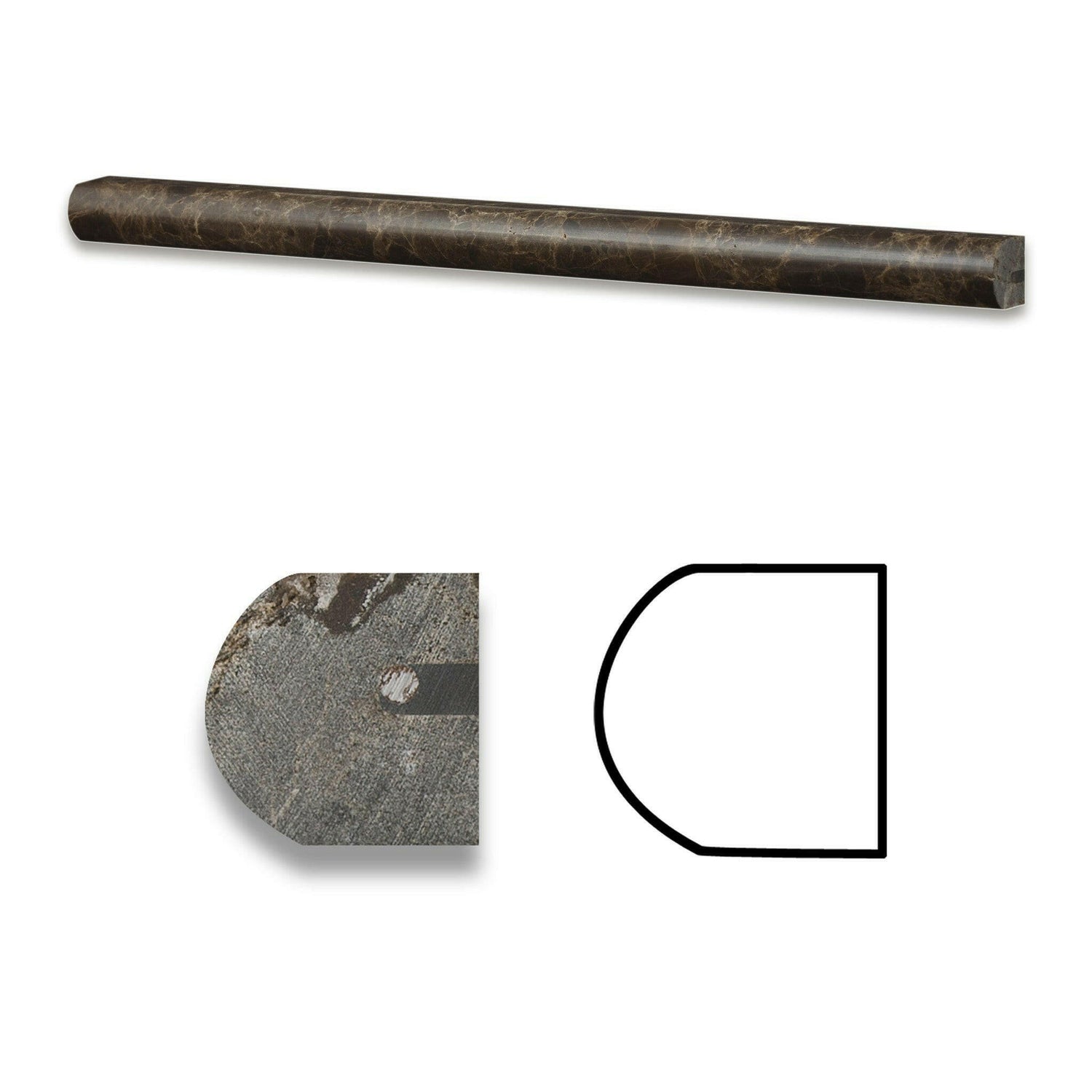 Emperador Dark Marble Polished 3/4x12 Bullnose Liner Emperador Dark Marble Polished 3/4x12 Bullnose Liner - American Tile Depot