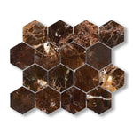 Emperador Dark Marble Polished 3" Hexagon Mosaic Tile - American Tile Depot