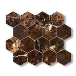 Emperador Dark Marble Tumbled 3" Hexagon Mosaic Tile - American Tile Depot