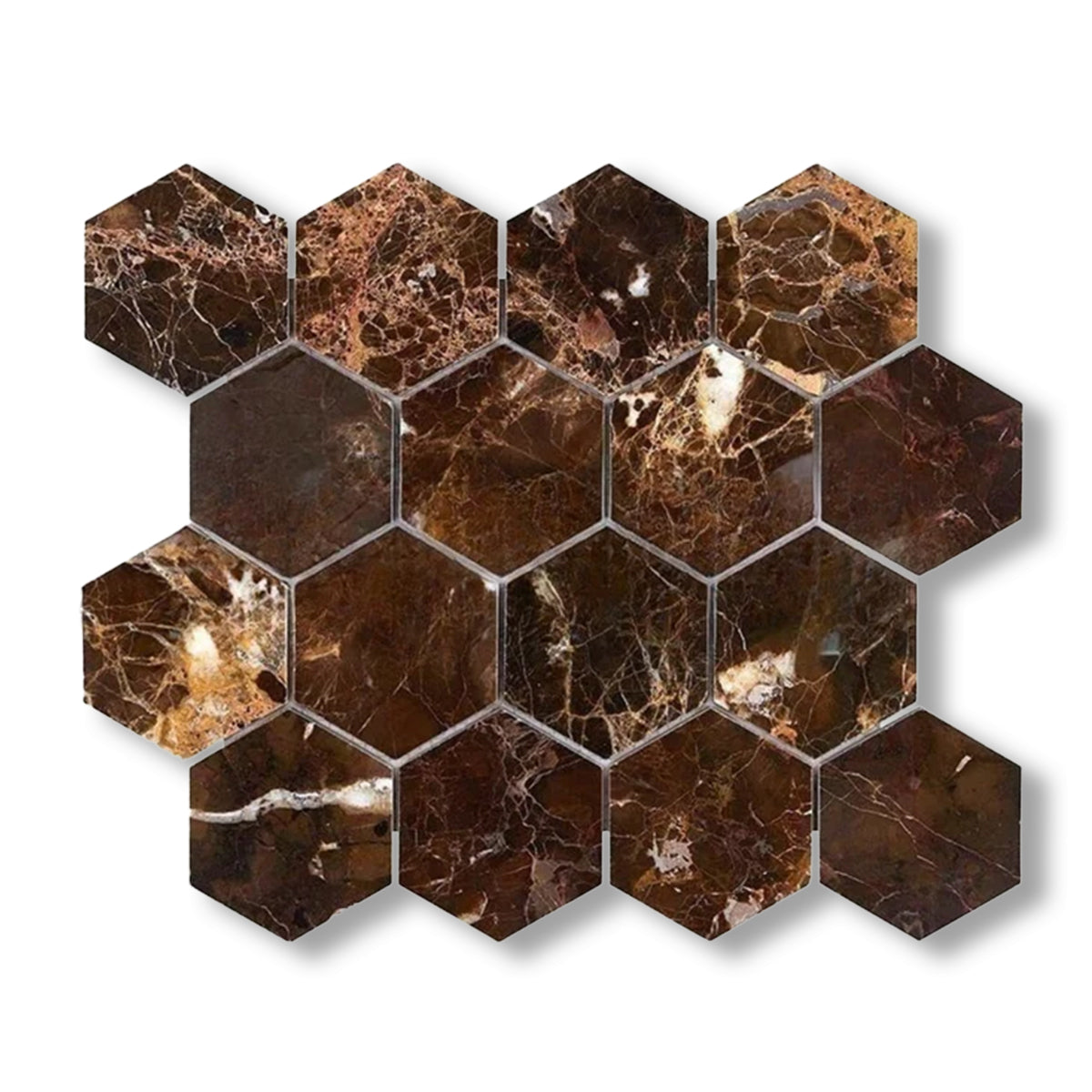 Emperador Dark Marble Tumbled 3" Hexagon Mosaic Tile - American Tile Depot
