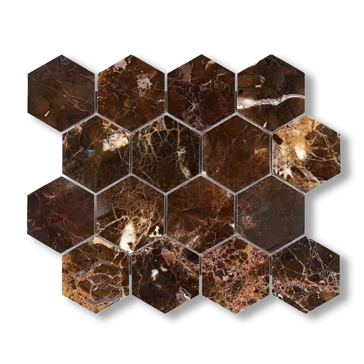 Emperador Dark Marble Tumbled 3" Hexagon Mosaic Tile - American Tile Depot