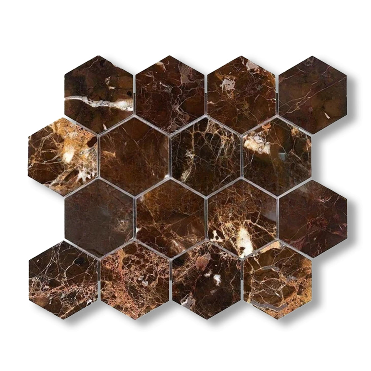 Emperador Dark Marble Tumbled 3" Hexagon Mosaic Tile - American Tile Depot