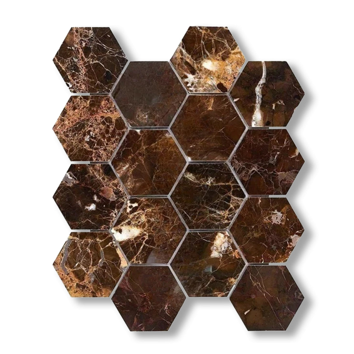 Emperador Dark Marble Polished 3" Hexagon Mosaic Tile - American Tile Depot