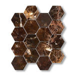 Emperador Dark Marble Tumbled 3" Hexagon Mosaic Tile - American Tile Depot