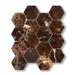 Emperador Dark Marble Polished 3" Hexagon Mosaic Tile - American Tile Depot