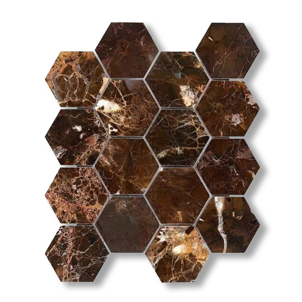 Emperador Dark Marble Tumbled 3" Hexagon Mosaic Tile - American Tile Depot