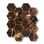 Emperador Dark Marble Tumbled 3" Hexagon Mosaic Tile - American Tile Depot