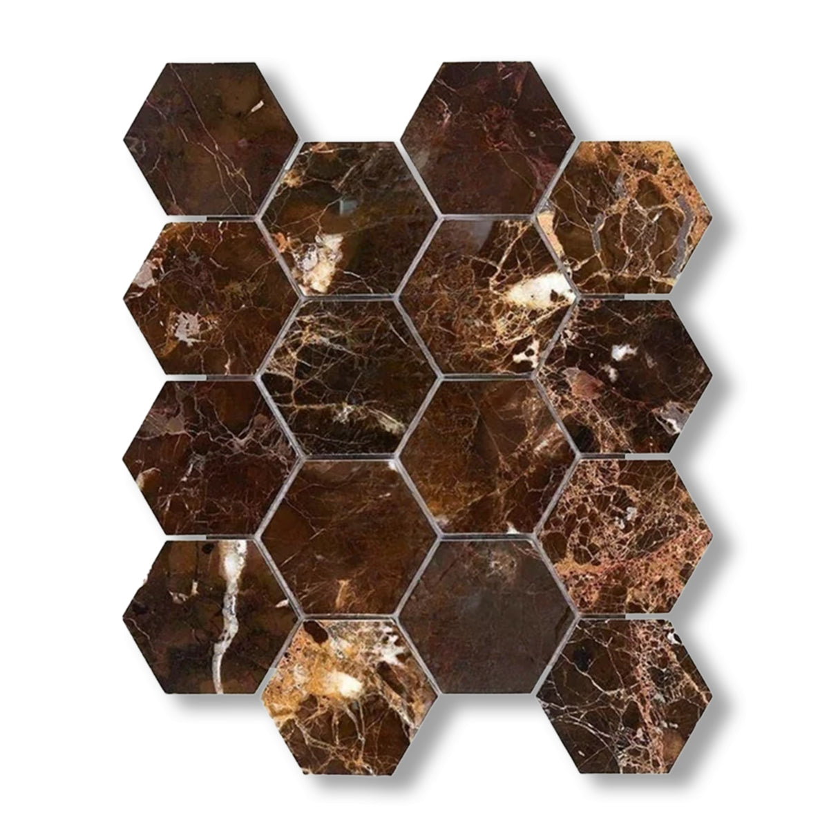Emperador Dark Marble Tumbled 3" Hexagon Mosaic Tile - American Tile Depot