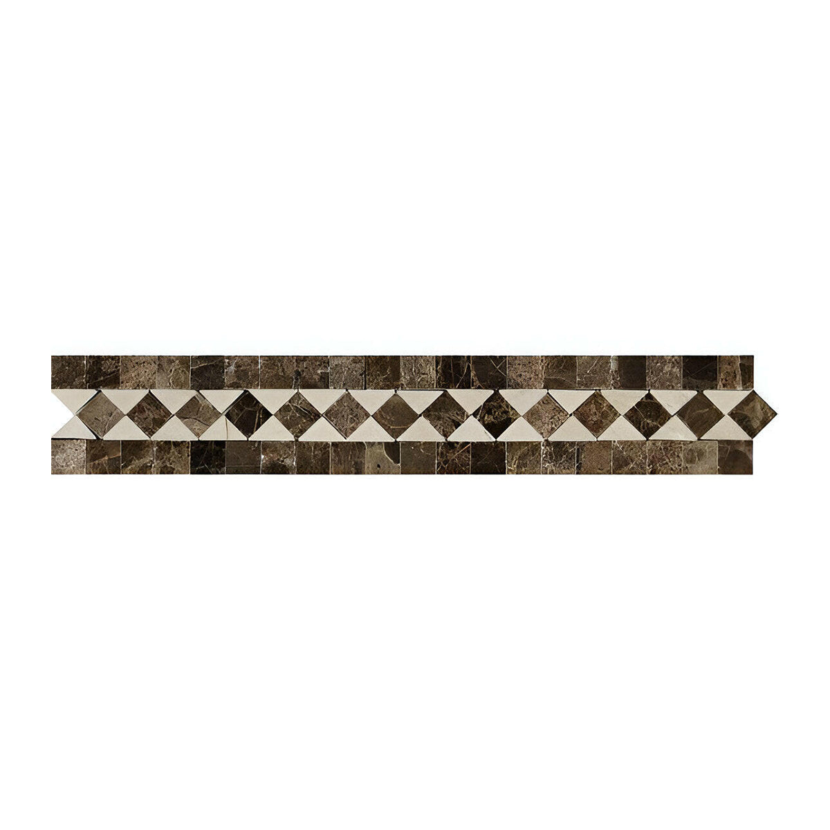 Emperador Dark Marble Polished BIAS Border Listello w/ Crema Marfil Dots