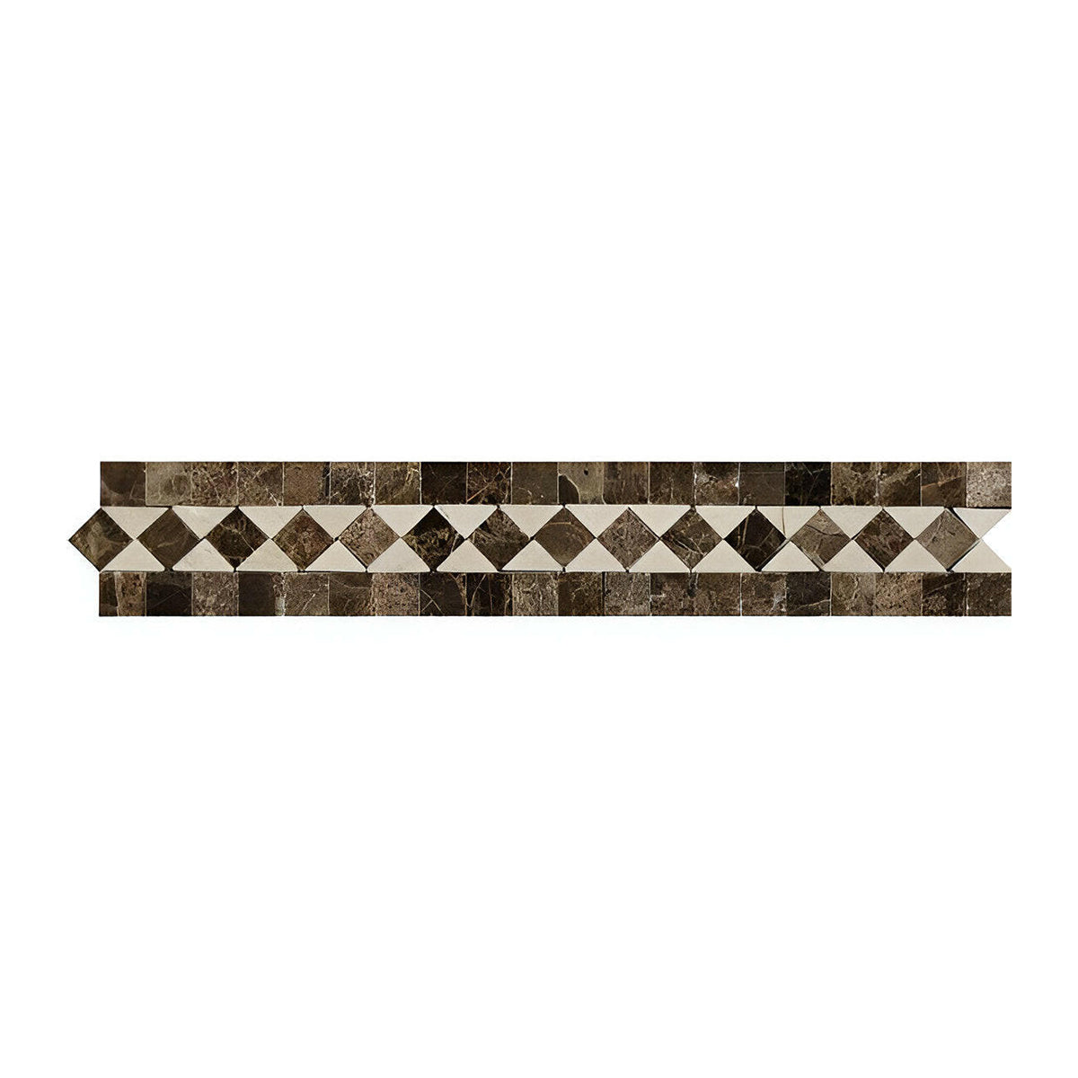 Emperador Dark Marble Polished BIAS Border Listello w/ Crema Marfil Dots