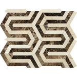 Emperador Dark Marble Polished Berlinetta Mosaic Tile w/ Crema Marfil Strips Emperador Dark Marble Polished Berlinetta Mosaic Tile w/ Crema Marfil Strips - American Tile Depot