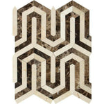 Emperador Dark Marble Polished Berlinetta Mosaic Tile w/ Crema Marfil Strips Emperador Dark Marble Polished Berlinetta Mosaic Tile w/ Crema Marfil Strips - American Tile Depot
