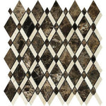 Emperador Dark Marble Polished Lattice Mosaic Tile w/ Crema Marfil Strips Emperador Dark Marble Polished Lattice Mosaic Tile w/ Crema Marfil Strips - American Tile Depot