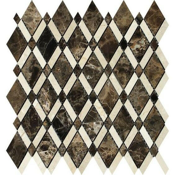 Emperador Dark Marble Polished Lattice Mosaic Tile w/ Crema Marfil Strips Emperador Dark Marble Polished Lattice Mosaic Tile w/ Crema Marfil Strips - American Tile Depot
